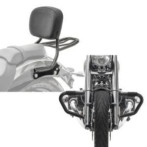 Set: Sissy Bar compatible with BMW R 18 / Classic 18-24 detachable Backrest + luggage rack Craftride QL2 + Engine Guard Mustache compatible with BMW R 18 / Classic 20-24 Crash Bar 1.50 inch Craftride MV5 black
