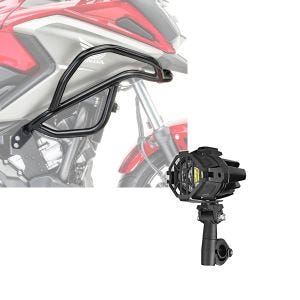 Set: Fairing Crash bar L compatible with Honda NC 750 X / 700 X 12-20 upper engine guard Motoguard + LED Auxiliary Spot Light Set w. crash bar brackets and protection grill Lumitecs S22X