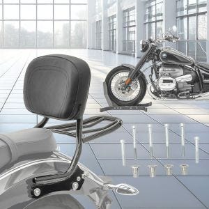 Set: Sissy Bar compatible with BMW R 18 / Classic 18-24 detachable Backrest + luggage rack Craftride QL2 + Adapter kit for mounting sissy bars with original side cases compatible with BMW R18 20-24 Craftride