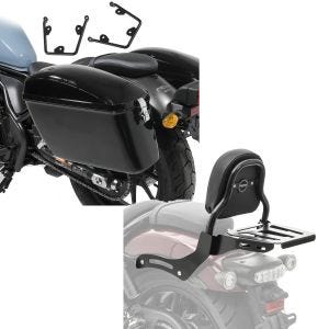 Set: Set 2x Hard saddlebags + supports compatible with Honda Rebel 1100 CMX 21-24 Craftride Dallas left-right + Sissy bar XS3 compatible with Honda Rebel 1100 CMX 21-24 with luggage rack black Craftride