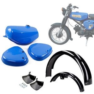 Tank / Petrol Tank compatible with Simson S51 / S70 with side cover blue + fender fender + mud flap fender