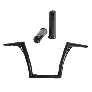 Set: Handlebar Ape Hanger Fat B2 1-1/4" Height 12" fits for Harley Davidson by Craftride Black + Motorcycle hand grips Craftride CG15 handlebar grips 1? inch CNC aluminium black