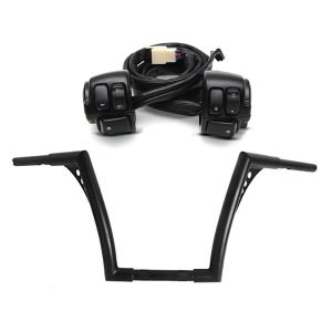 Set: Handlebar Ape Hanger Fat B2 1-1/4" Height 12" fits for Harley Davidson by Craftride Black + Handlebar Control Switch fits for Harley Davidson Dyna Sportster Softail V-Rod 96-13 black Craftride