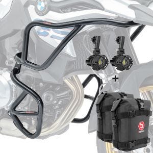 Set Sturzbügel oben unten + Scheinwerfer für BMW F 850 GS / F 750 GS 18-20 + Taschen Motoguard schwarz_1