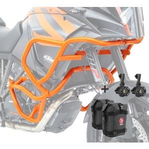 Set Sturzbügel oben unten + Scheinwerfer für KTM 1090 Adventure/ R 17-19 + Taschen Motoguard orange_1