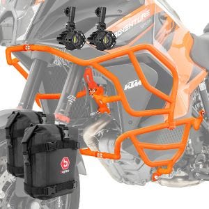 Set Engine Guard X21 + Auxiliary lights compatible with KTM 1290 Super Adventure R / S 21-24 + bags Motoguard orange