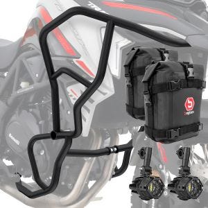Set Sturzbügel + Zusatzscheinwerfer + Sturzbügeltasche passend für Benelli TRK 702 / X 23-24 Motoguard KT57 schwarz
