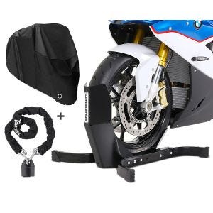 Set SM4 Motorrad Kettenschloss Tortecs KS1 mit Motorradwippe ConStands Easy Plus und Abdeckplane XL schwarz_1