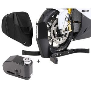 Set SM7 Motorradwippe Easy Plus mit Alarm Bremsscheibenschloss und Abdeckplane XL für Royal Enfield Classic 500 ConStands_1