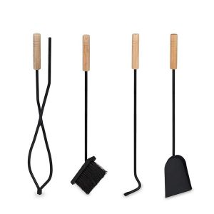,Firewood basket with fireplace cutlery 4-piece metal Divit fireplace accessories with shovel,, ash brush,, tongs and poker ME100 black DPL1,