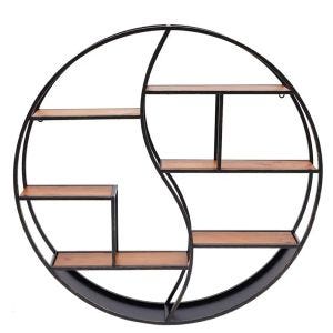 Wall shelf round wood with metal frame Divit floating shelf with 6 shelves 31.50 inch diameter RE15 black