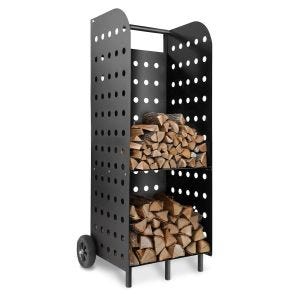 Kaminholzwagen 55 x 45 x 104cm Divit Feuerholzregal Stahl Kaminzubehör RE42 schwarz DPLI1