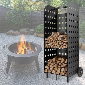Kaminholzwagen 55 x 45 x 104cm Divit Feuerholzregal Stahl Kaminzubehör RE42 schwarz DPLI5
