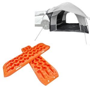 Rear tent car 1-2 persons ME64 grey + Off Road Recovery Tracks Tred Recovery Boards universal one pair Vanit BB1 orange