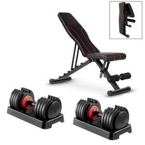 Multifunctional incline bench VS1 Adjustable weight bench + 2x Adjustable dumbbell Cranit VH1 dumbbell set with multiple levels