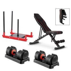 Multifunctional incline bench VS1 Adjustable weight bench + 2x Adjustable dumbbell VH1 dumbbell set with multiple levels + Weight sled Cranit GS1 Sled Fitness Black