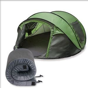 Set Wurfzelt für 4-5 Personen + Rollbare Matratze mit Memory Foam 55 x 170 cm grau Vanit MZ1